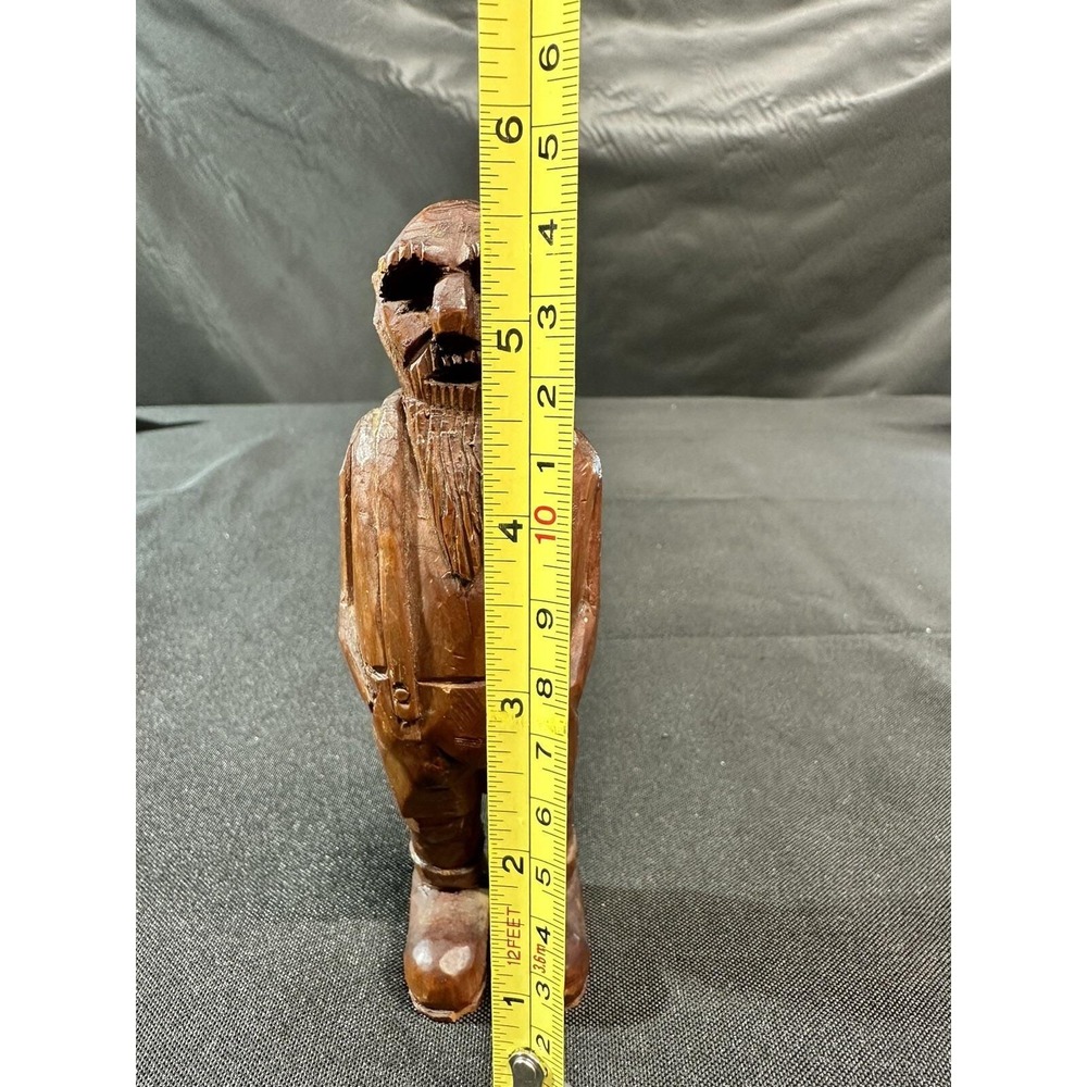 Vintage Hand Carved Wood Old Man Figure Primitive Folk Art Bearded 5.5" - Picture 10 of 12